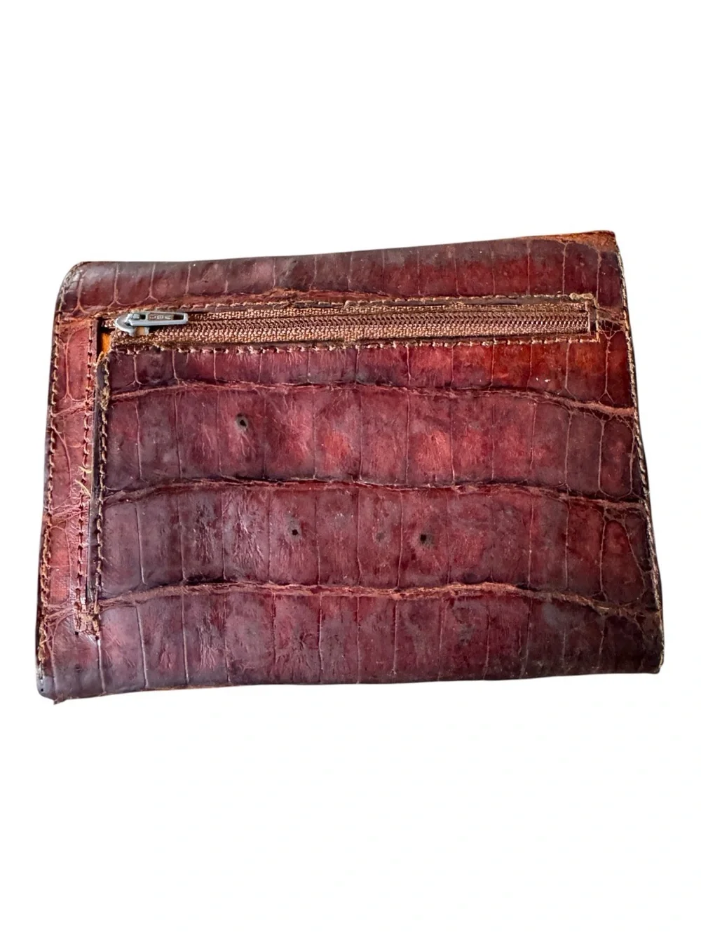 Vintage Genuine Crocodile Skin Leather Wallet Clutch Brown Bifold